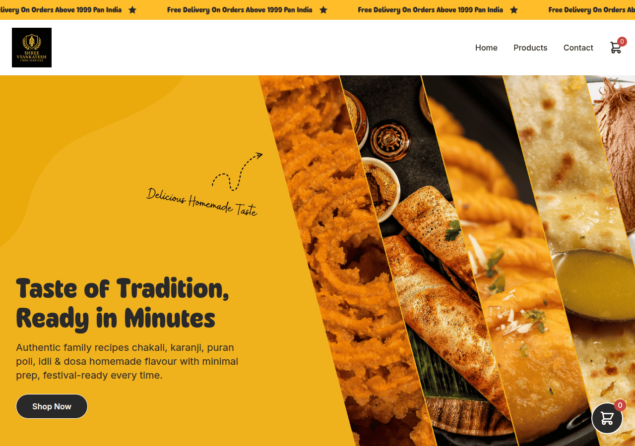 Screenshot of shreevyankateshfoodservices.com