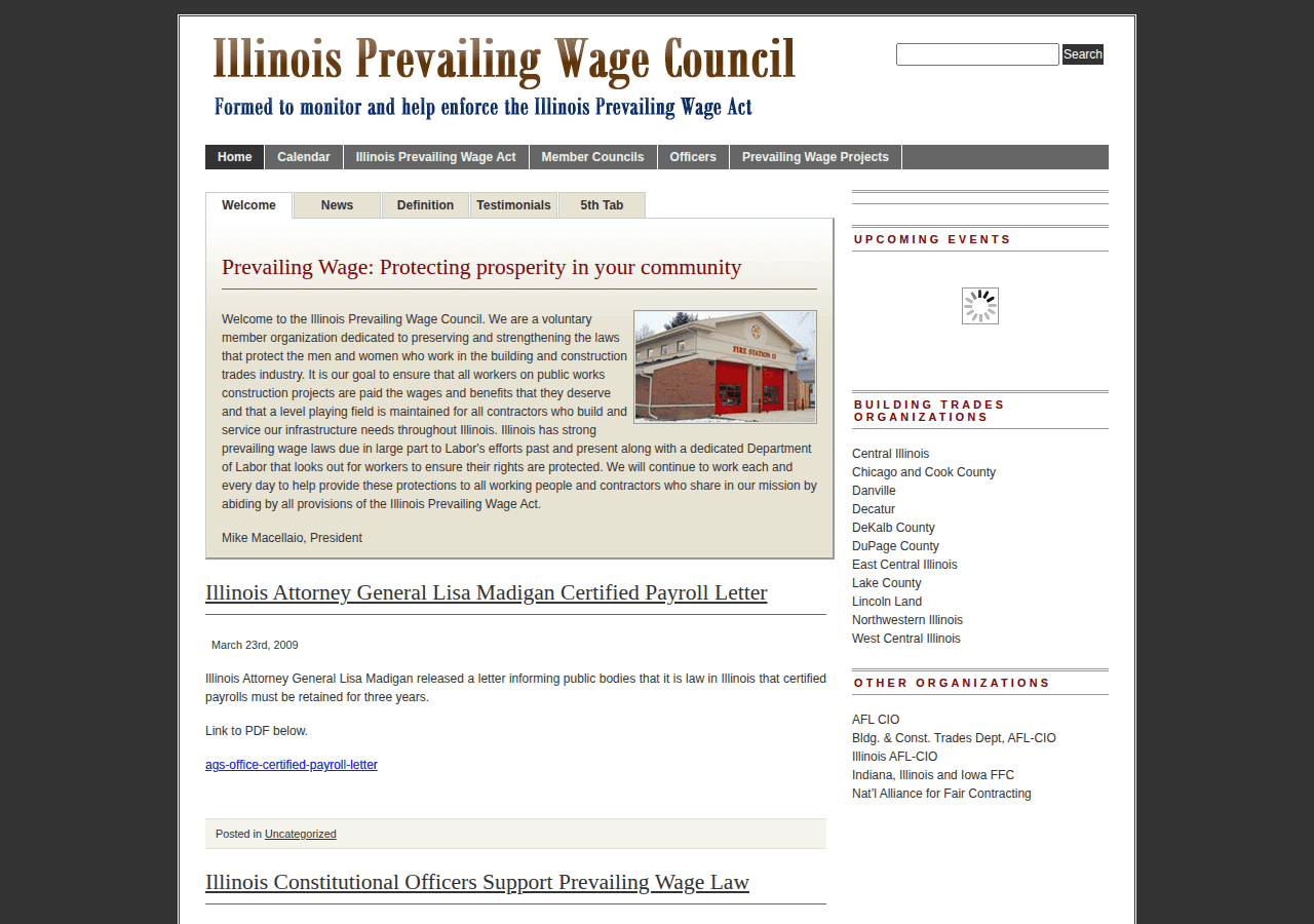 Screenshot of illinoisprevailingwagecouncil.org