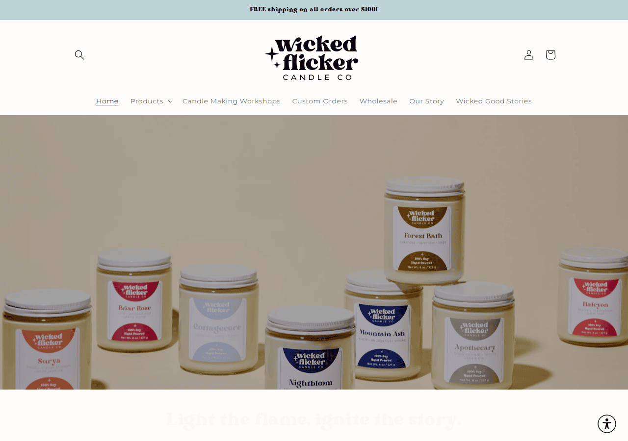 Screenshot of wickedflickercandleco.com