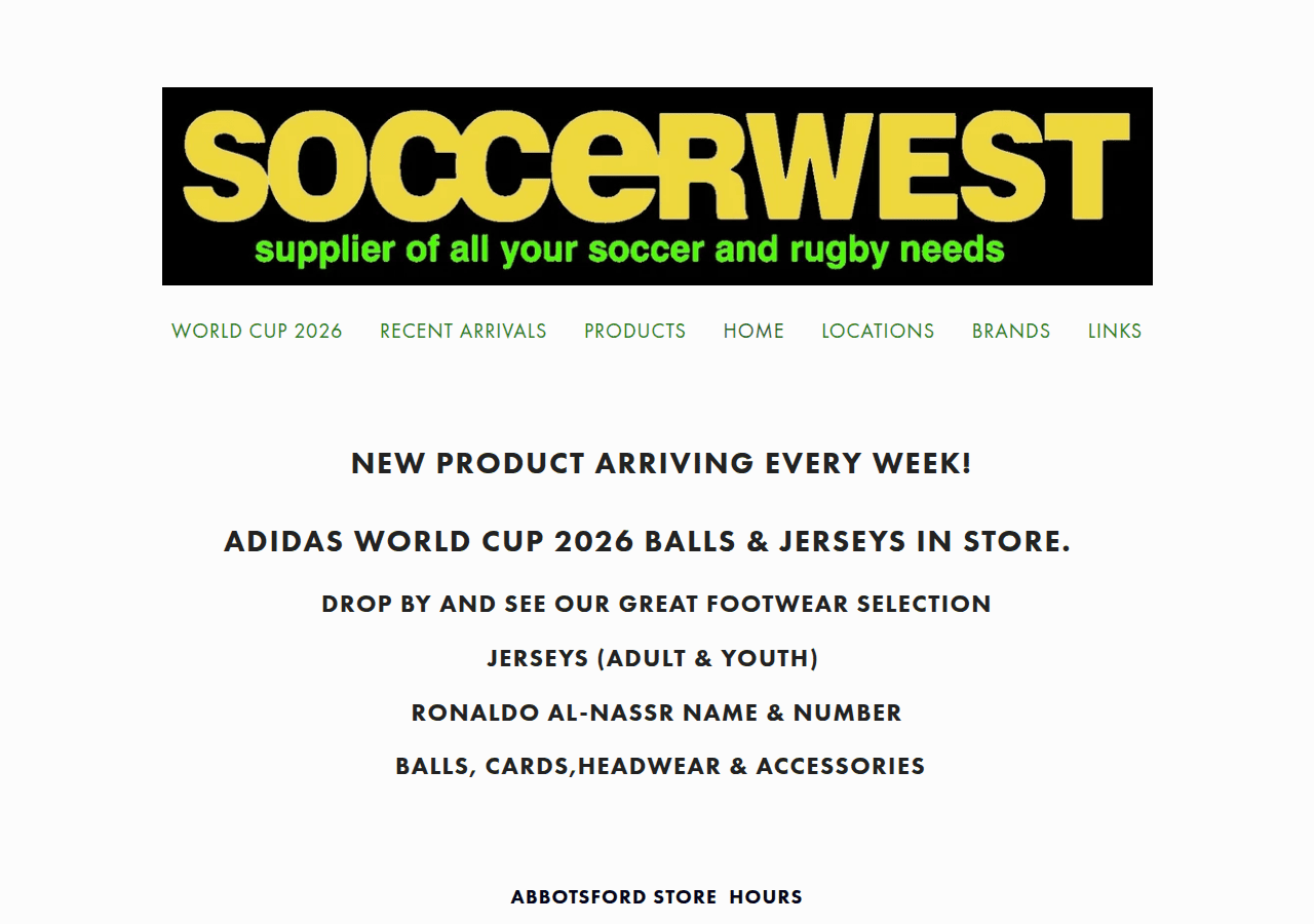 Screenshot of soccerwest.ca