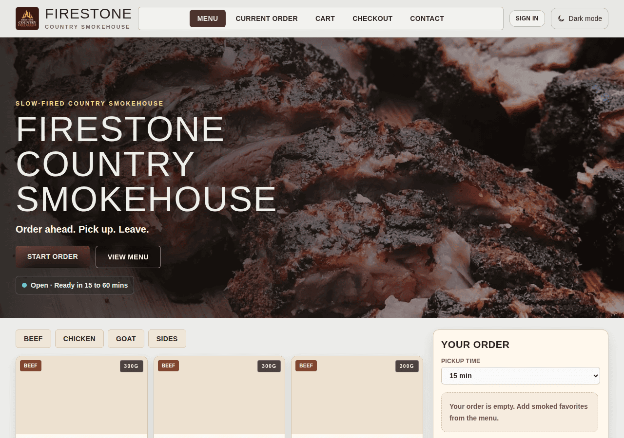 Screenshot of firestonesmokehouse.com