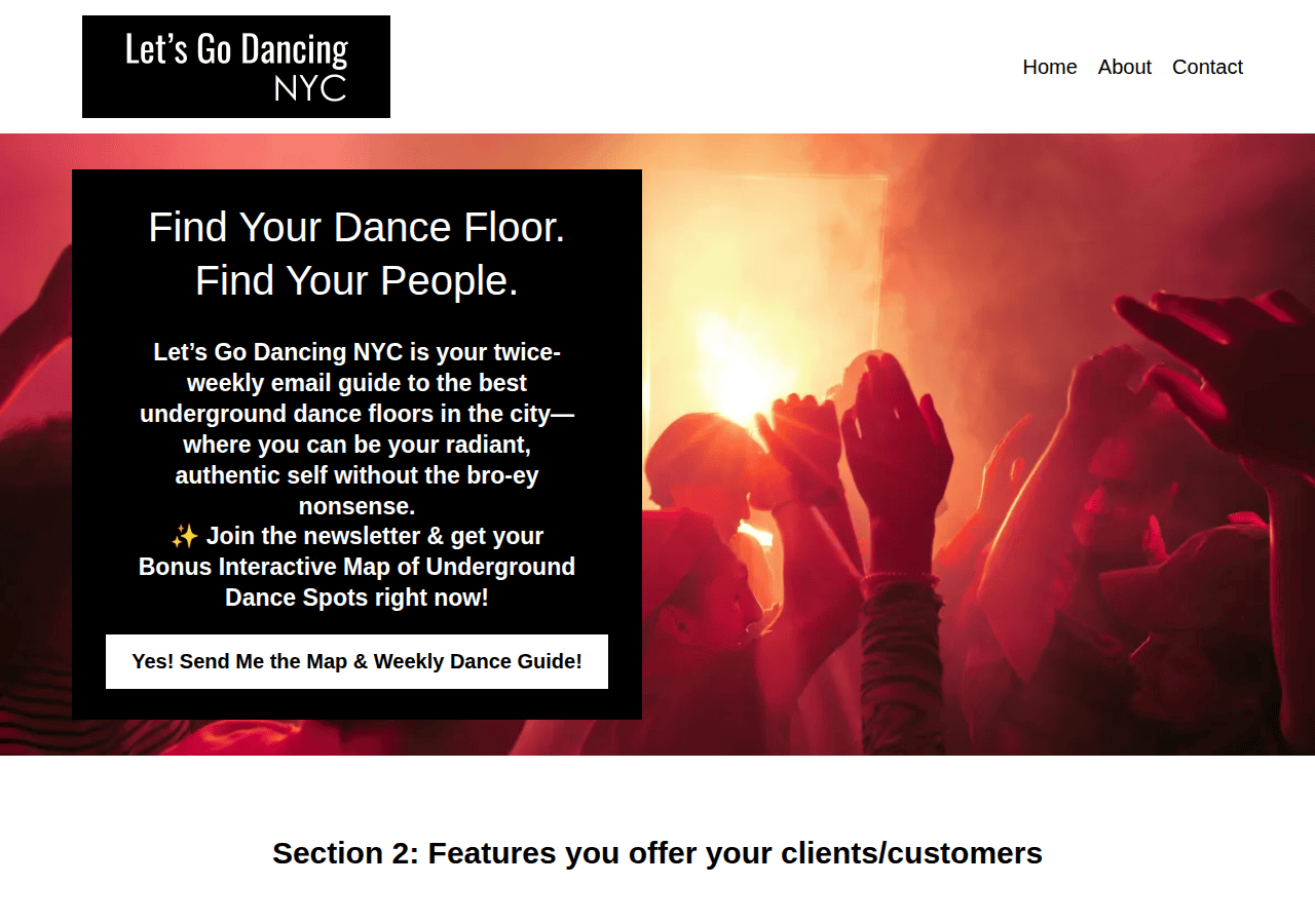 Screenshot of letsgodancingny.com