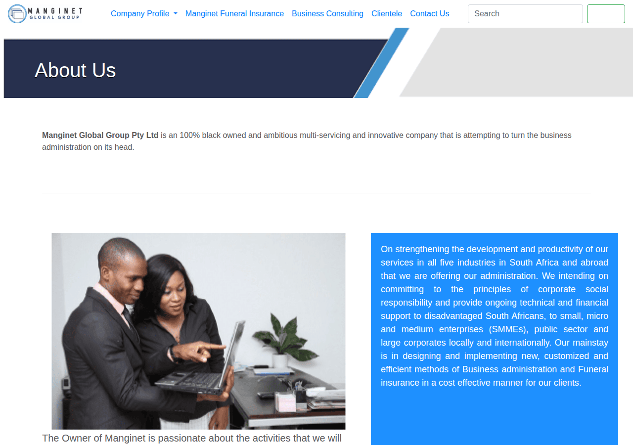 Screenshot of manginet.co.za