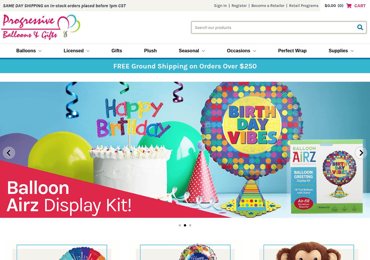 Screenshot of progressiveballoons.com