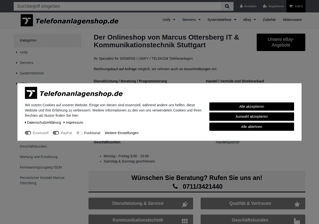 Screenshot of telefonanlagenshop.de