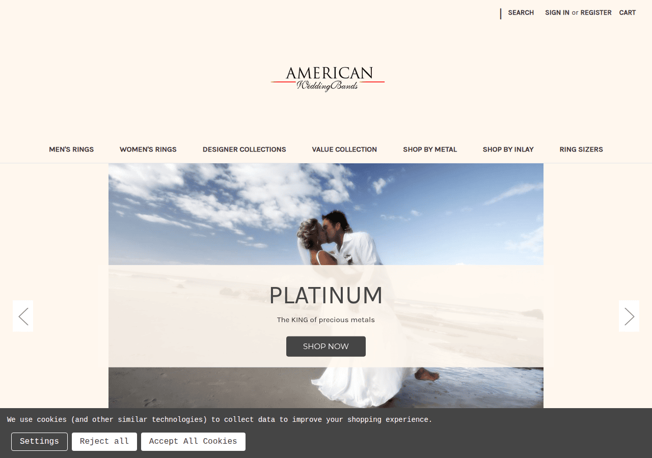 Screenshot of americanweddingbands.com