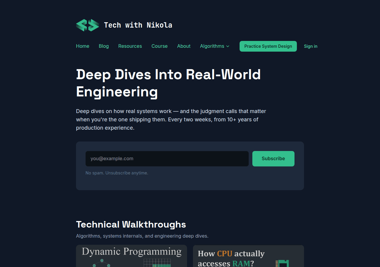 Screenshot of techwithnikola.com