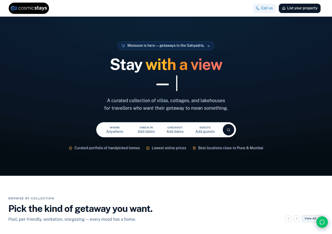 Screenshot of cosmicstays.com