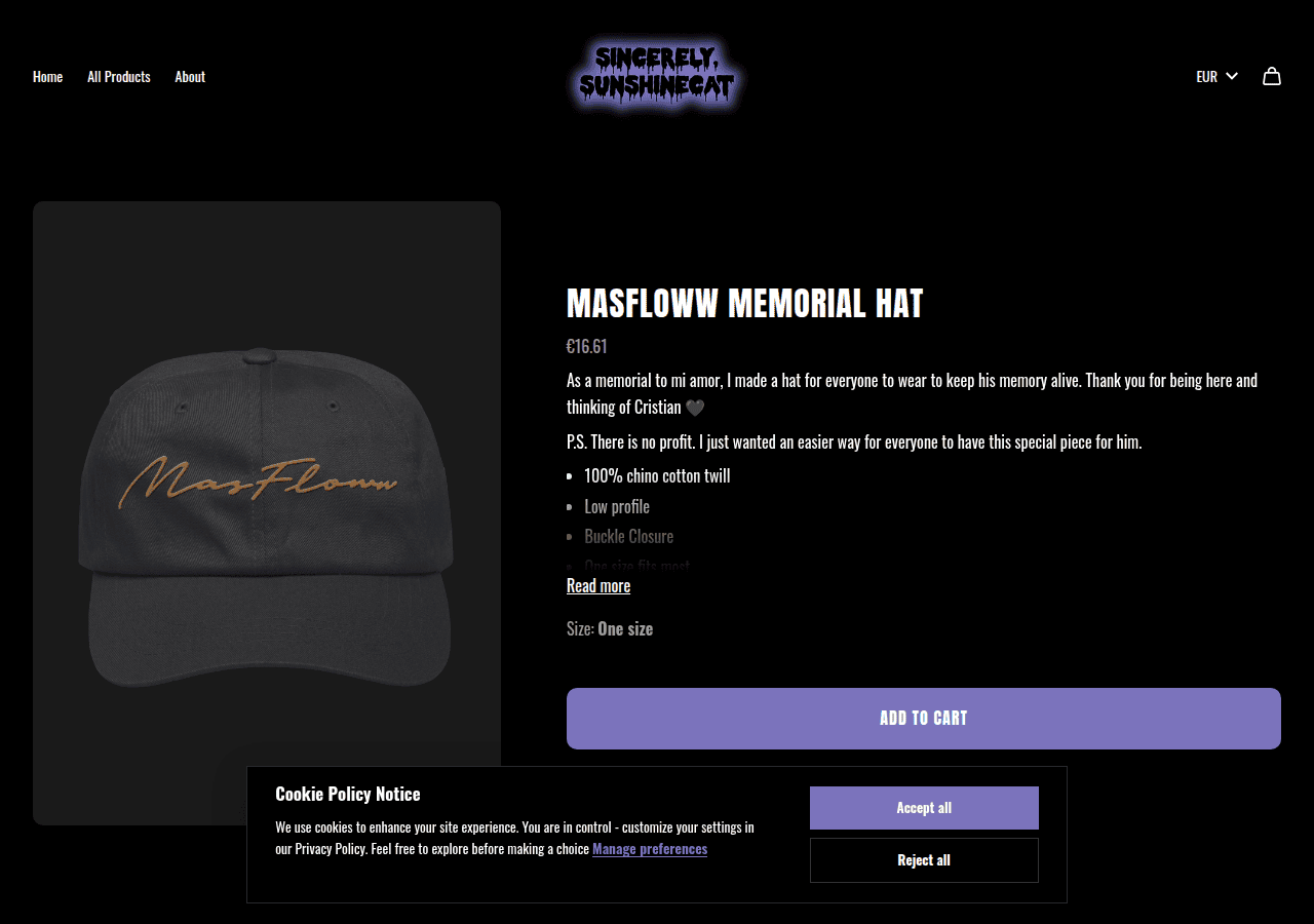 Screenshot of sincerelysunshinecat.com