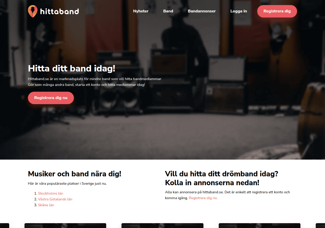 Screenshot of hittaband.se
