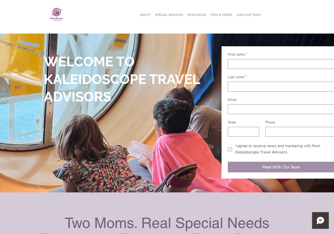 Screenshot of kaleidoscopetraveladvisors.com