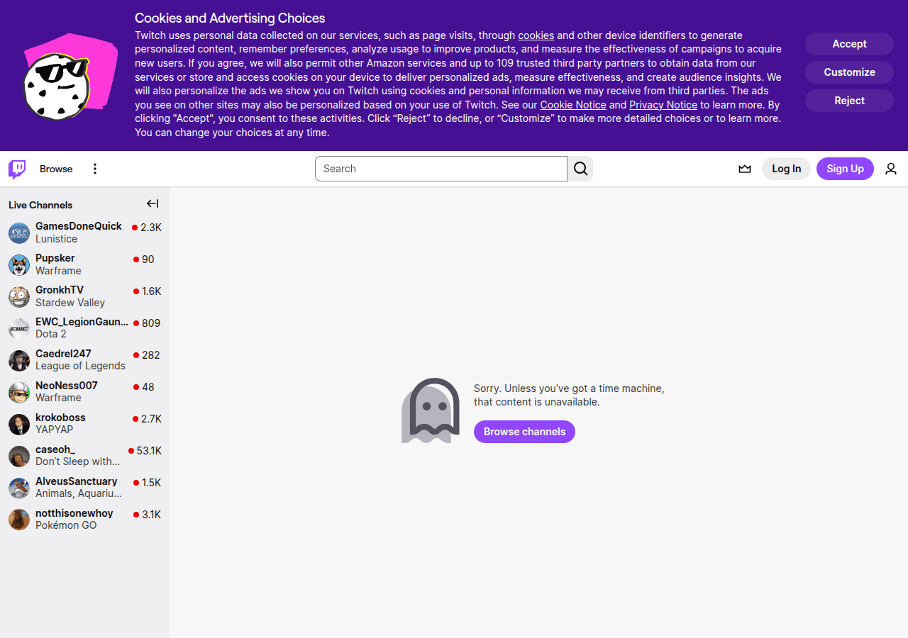 Screenshot of twitch.tv