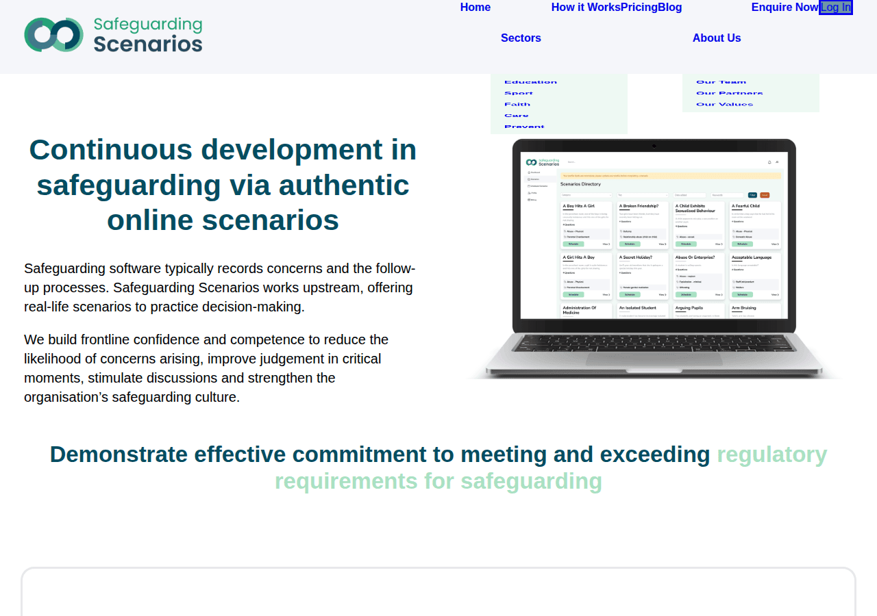 Screenshot of safeguardingscenarios.com