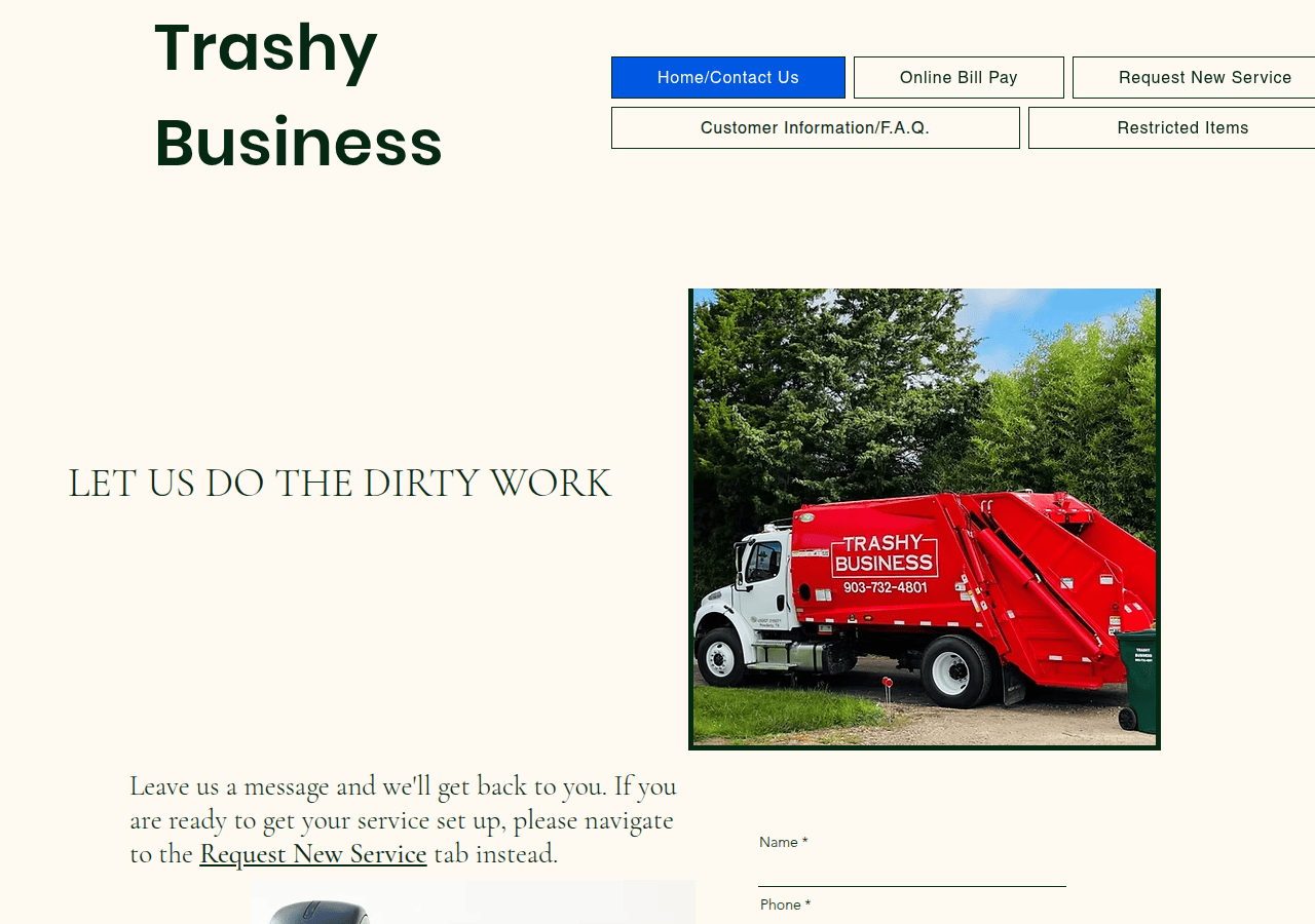 Screenshot of trashybusiness.com
