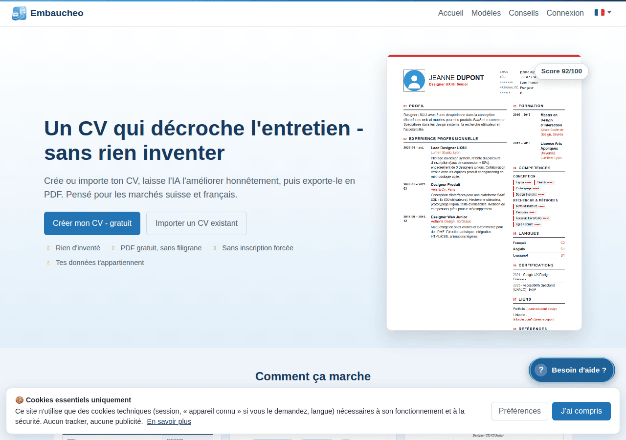 Screenshot of embaucheo.fr