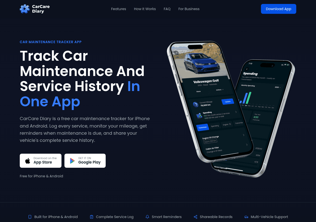 Screenshot of carcarediary.com