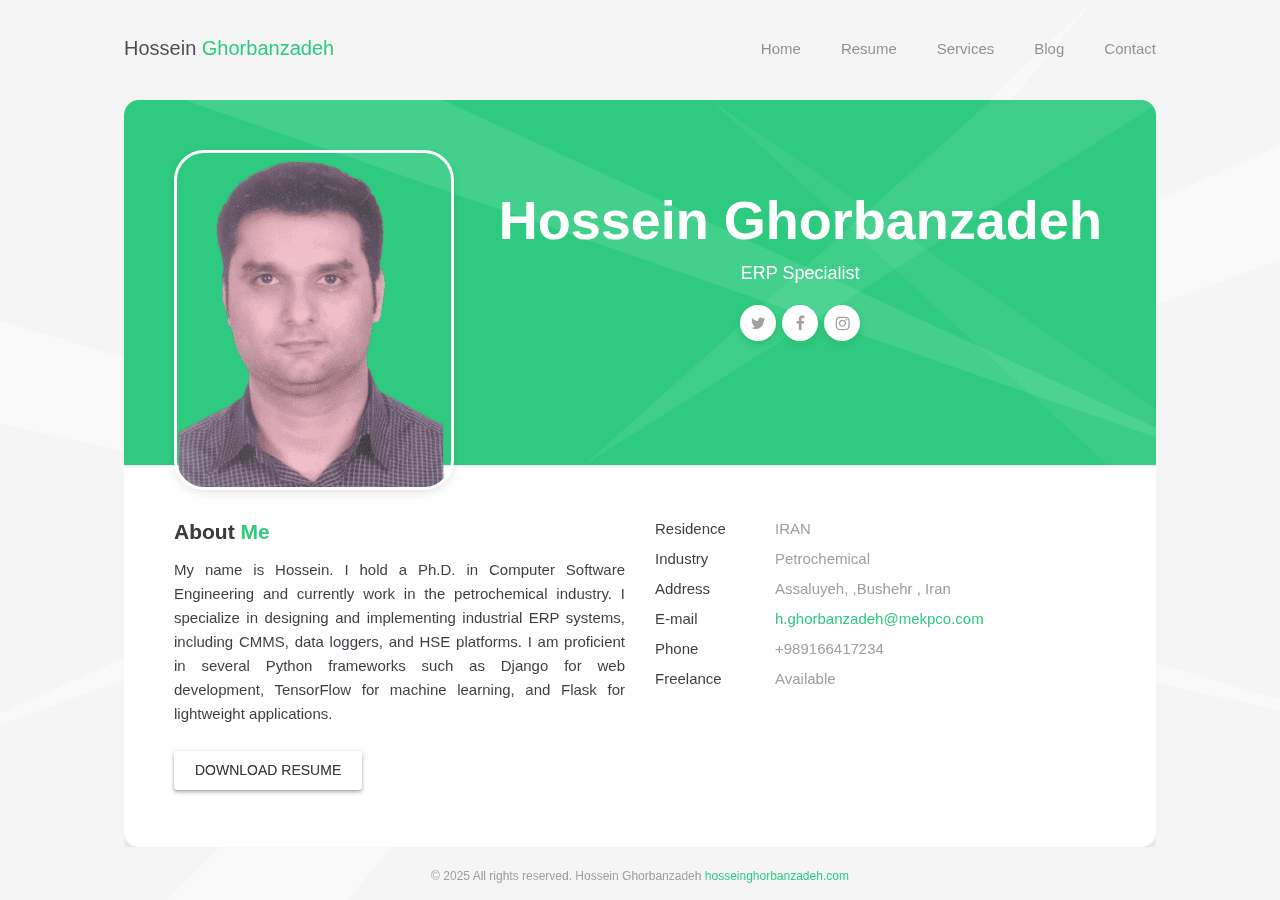 Screenshot of hosseinghorbanzadeh.com