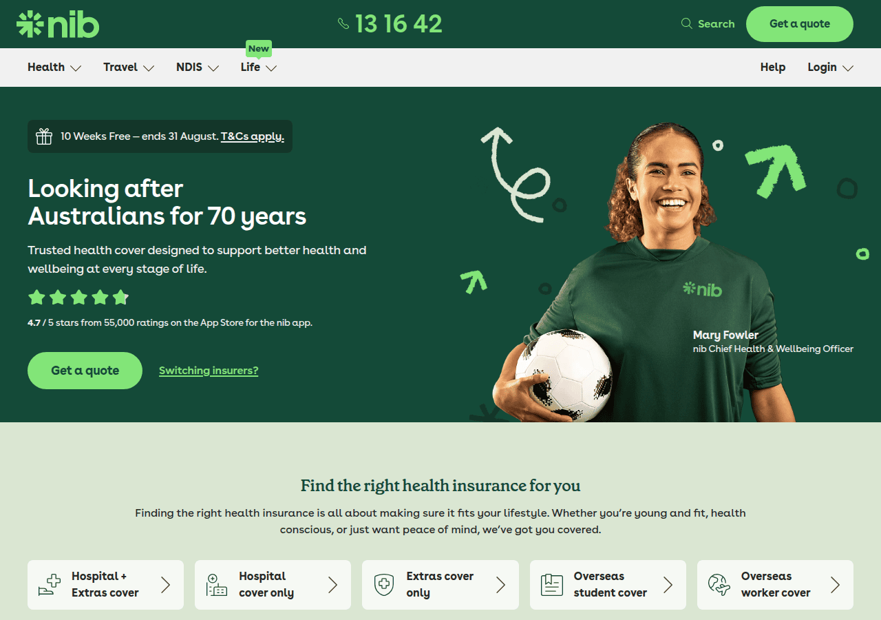 Screenshot of nib.com.au