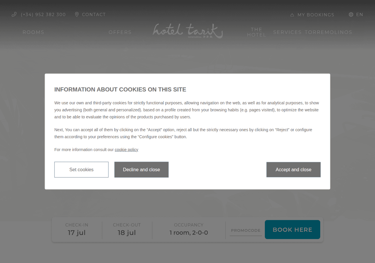 Screenshot of hoteltarik.com