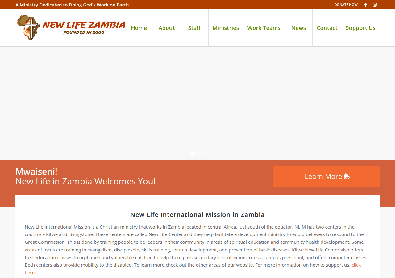 Screenshot of newlifezambia.org
