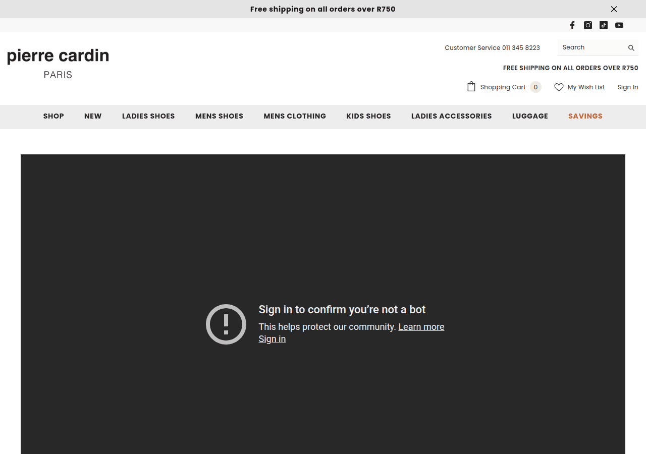 Screenshot of pierre-cardin.co.za