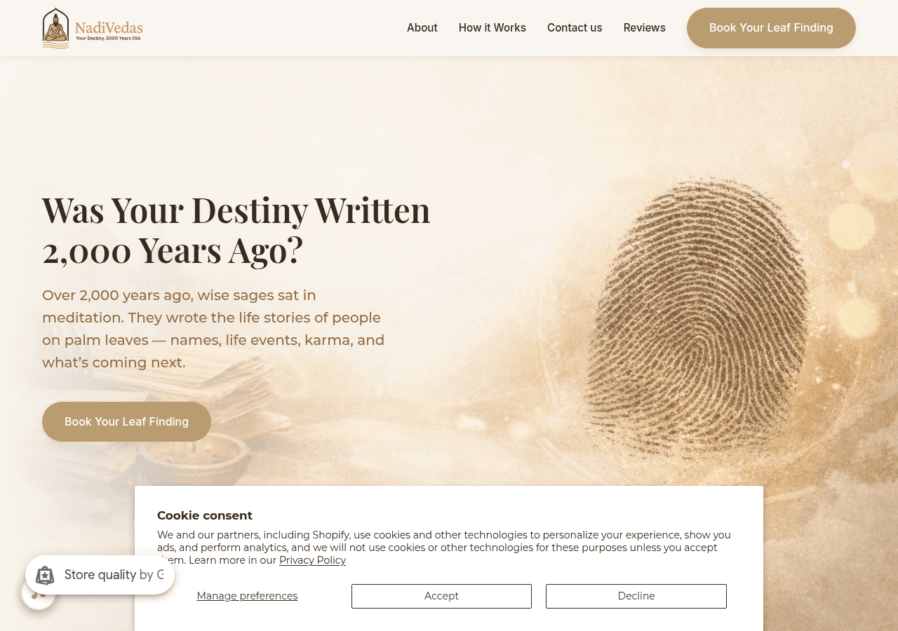 Screenshot of nadivedas.com