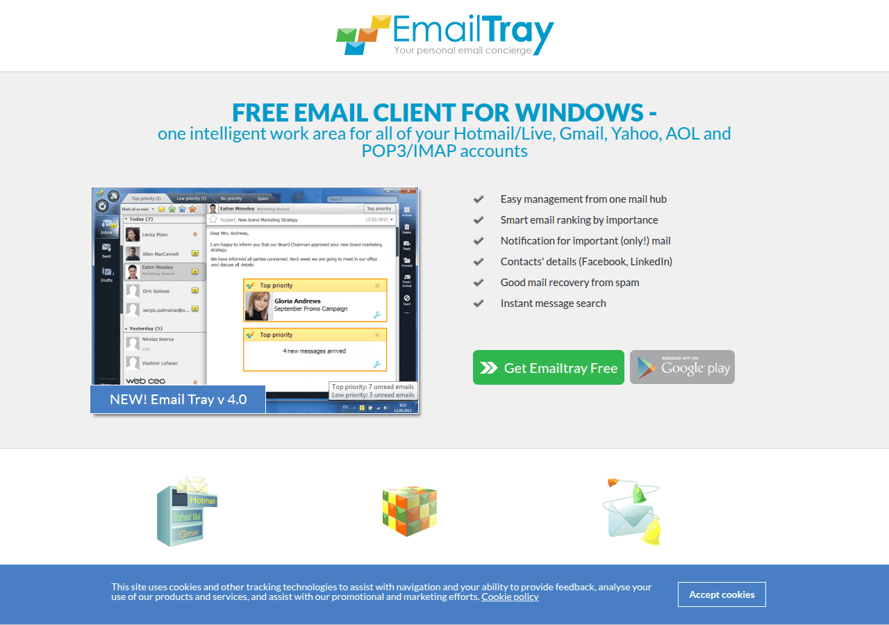 Screenshot of emailtray.com