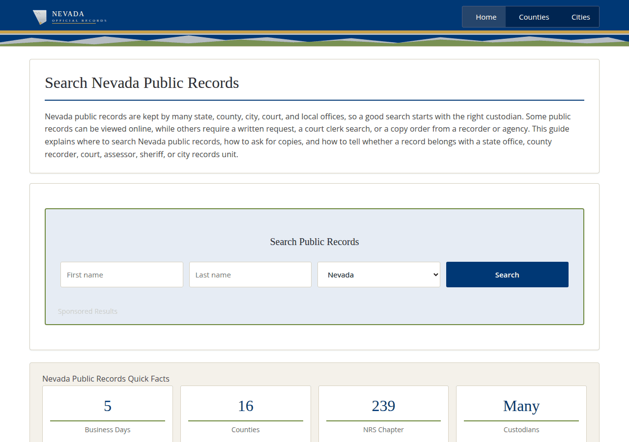 Screenshot of nevadaofficialrecords.com