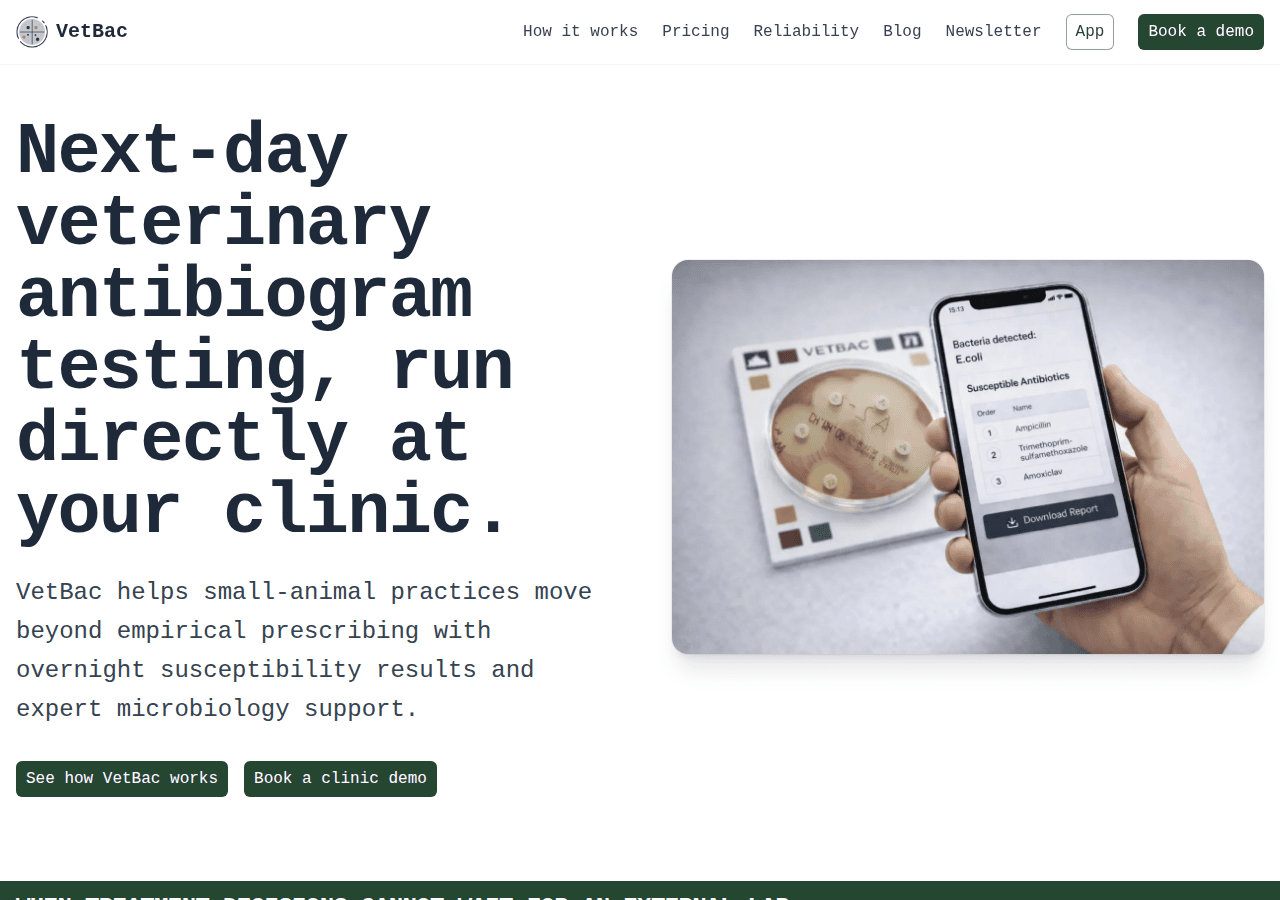 Screenshot of vetbac.com
