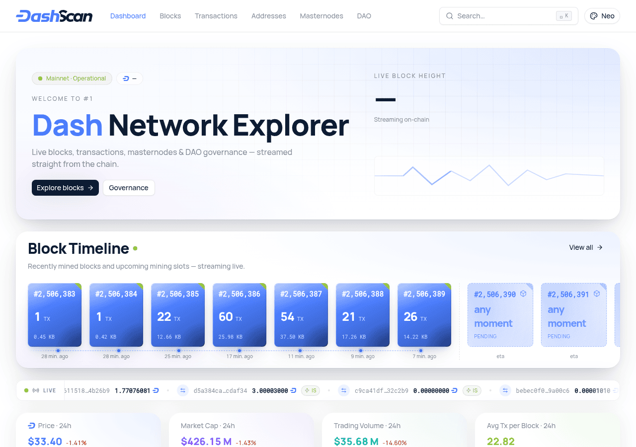 Screenshot of dashscan.io