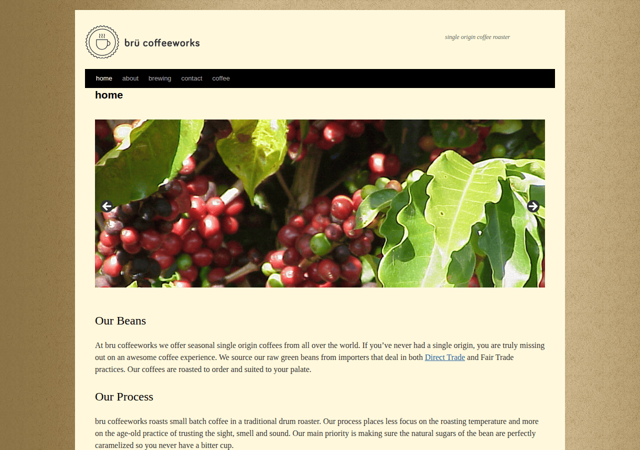 Screenshot of brucoffeeworks.com