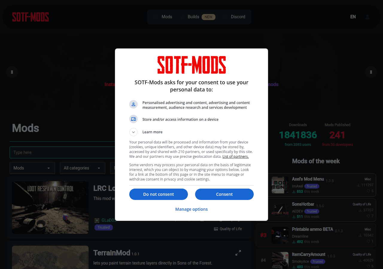 Screenshot of sotf-mods.com