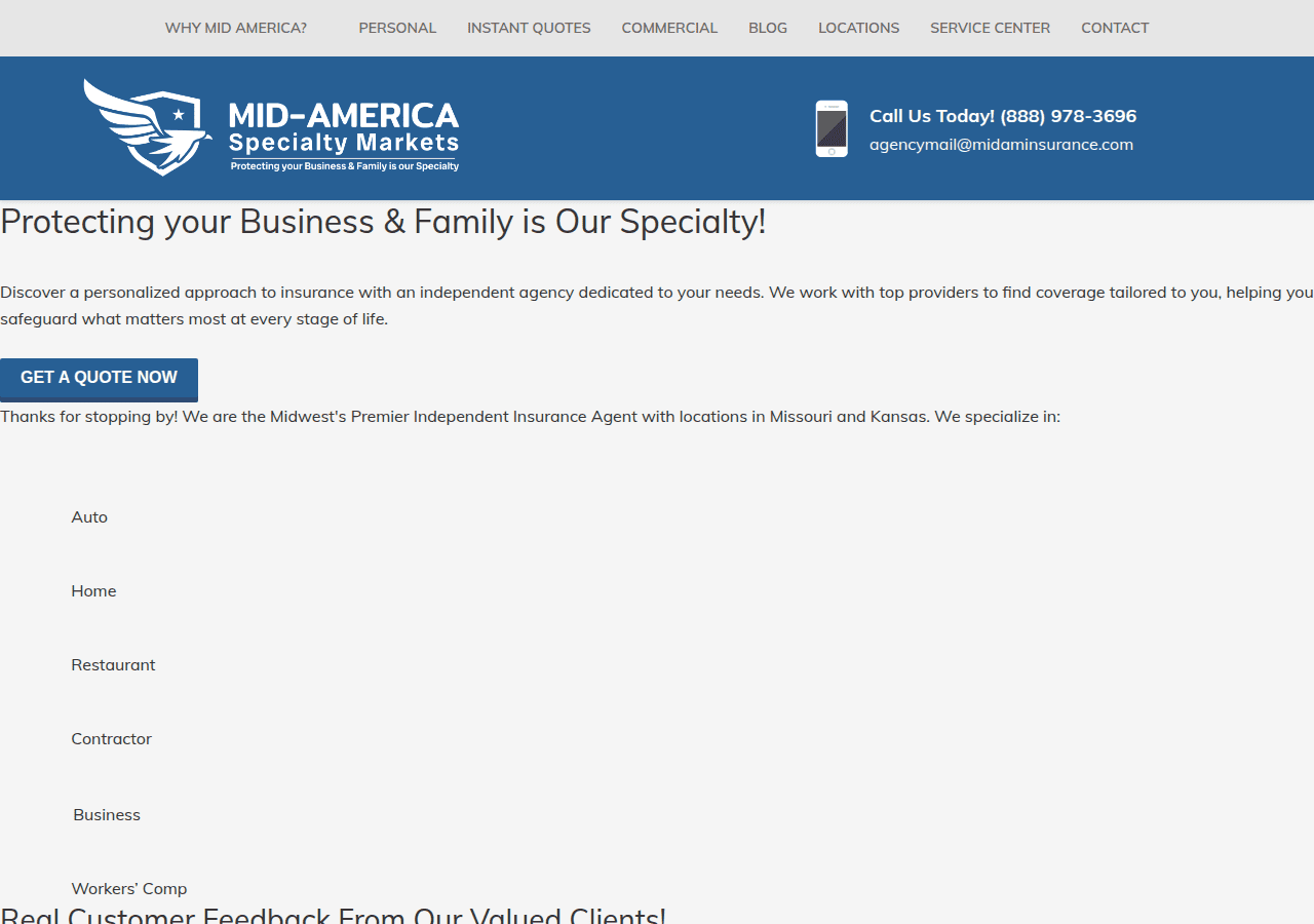 Screenshot of midaminsurance.com