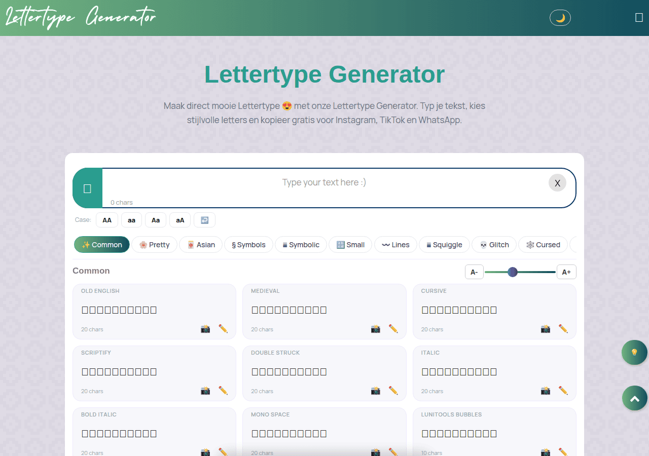 Screenshot of lettertypegenerator.nl