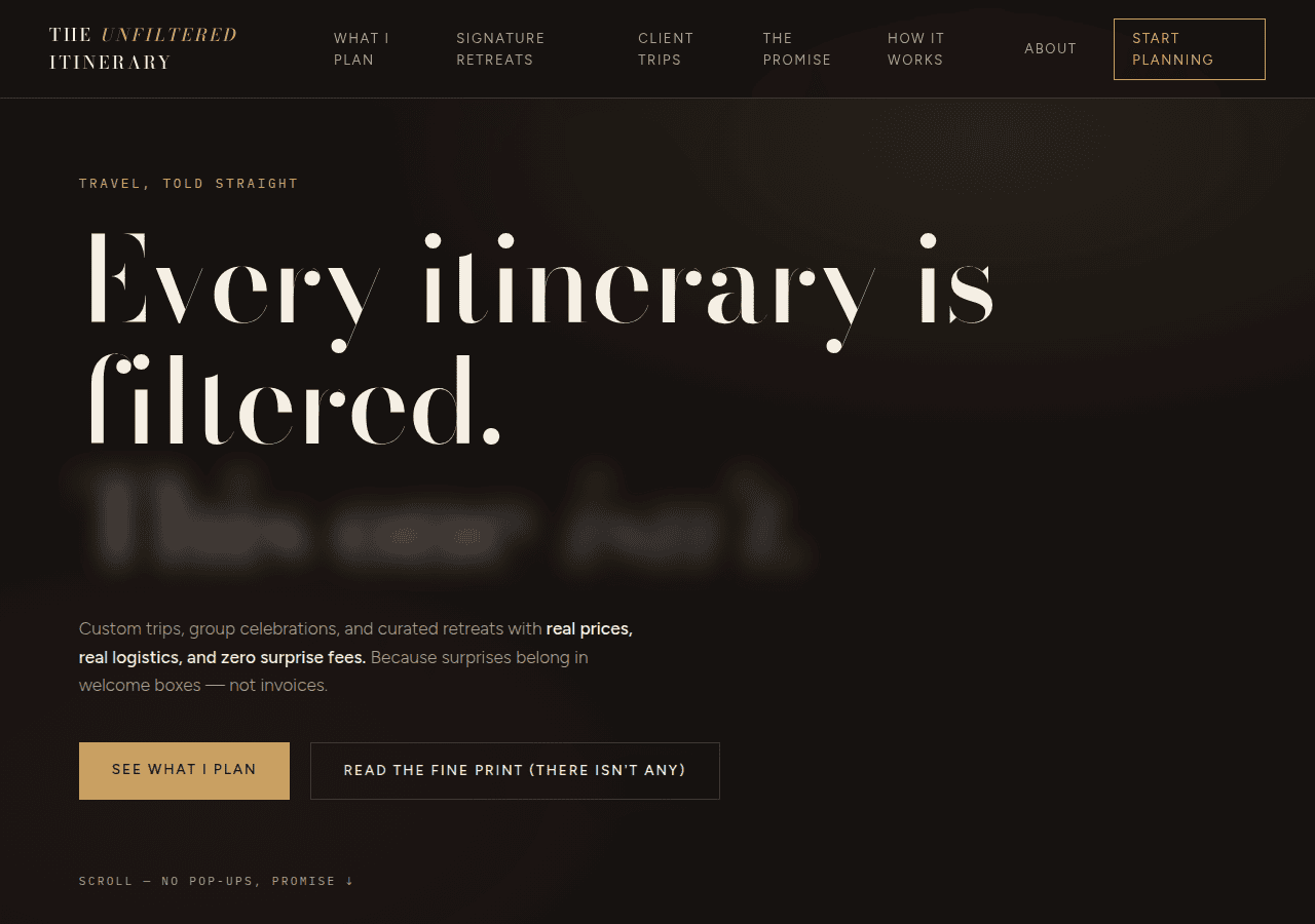Screenshot of theunfiltereditinerary.com