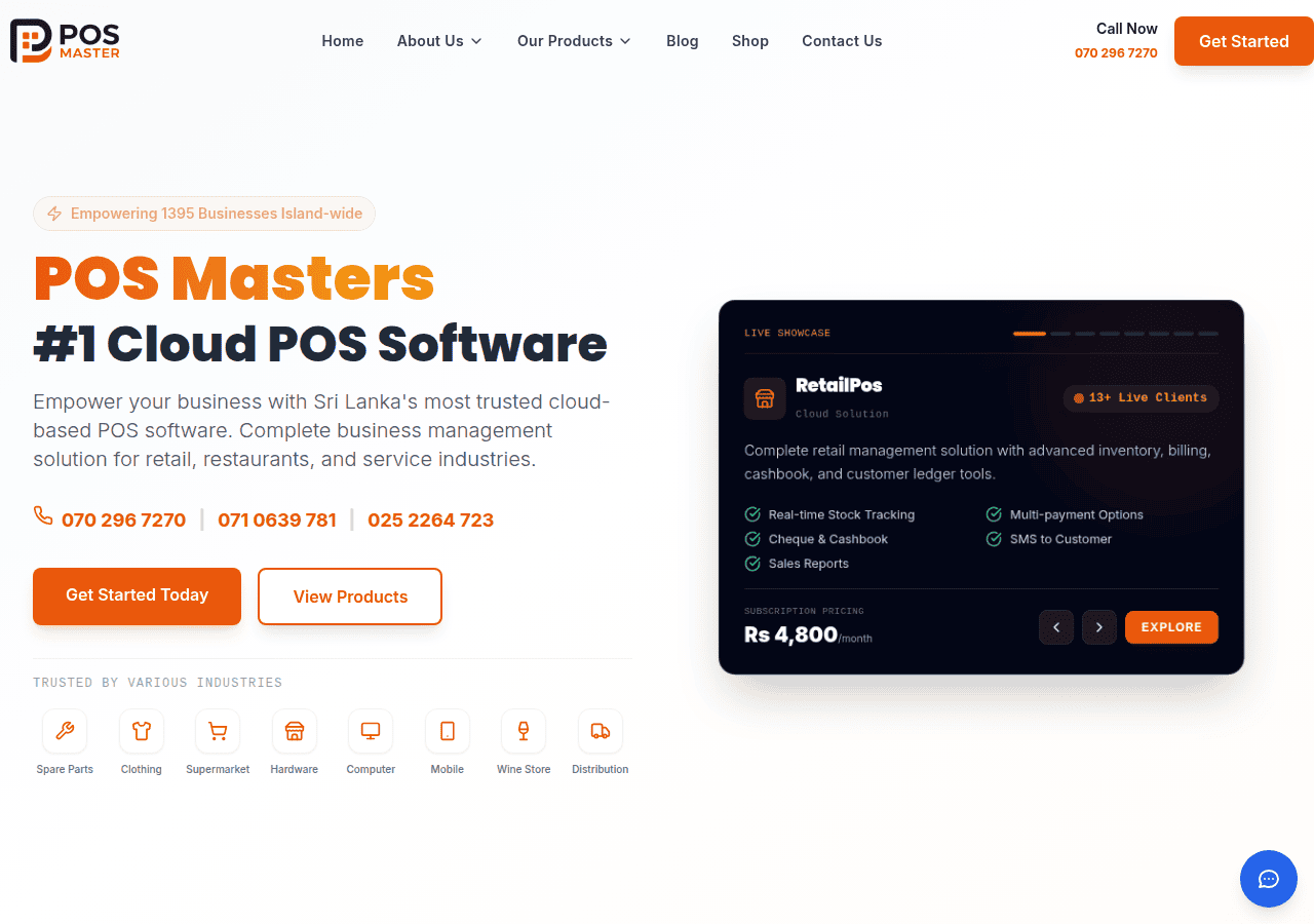 Screenshot of posmasters.lk