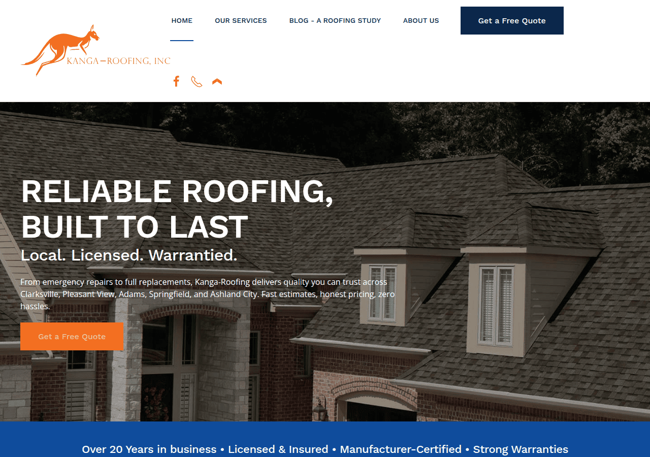 Screenshot of kanga-roofing.com