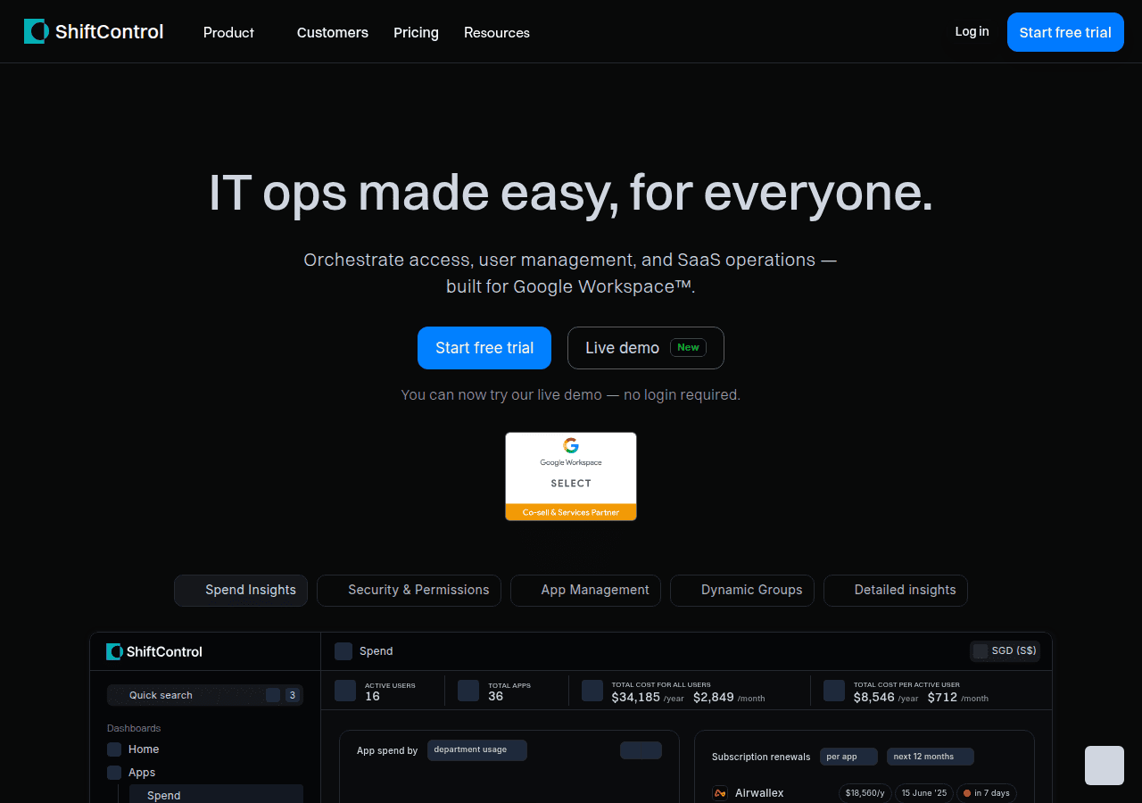 Screenshot of shiftcontrol.io