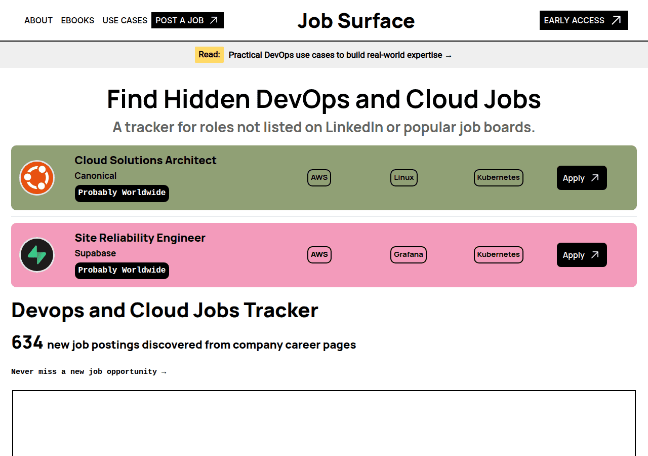 Screenshot of jobsurface.com