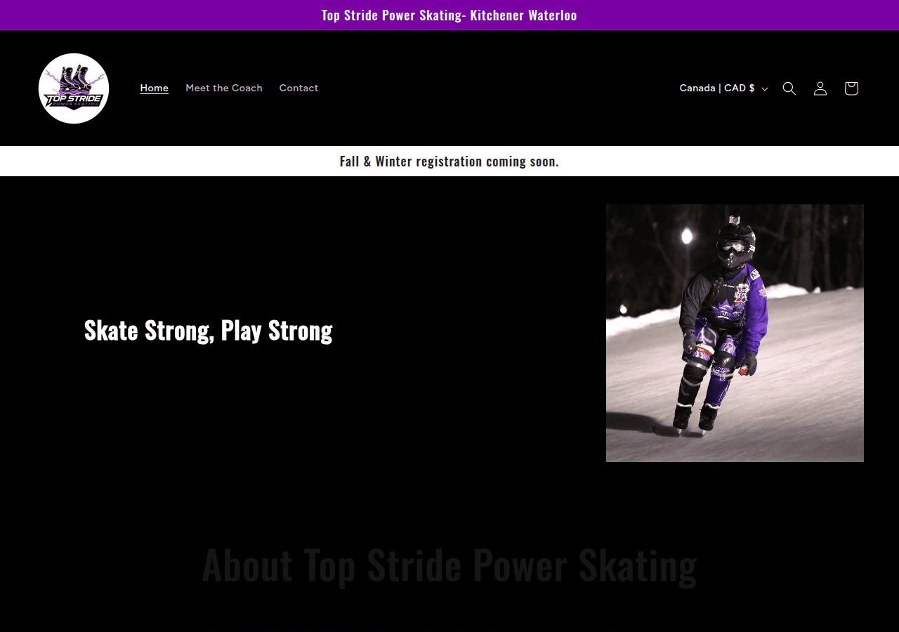 Screenshot of topstridepowerskating.com