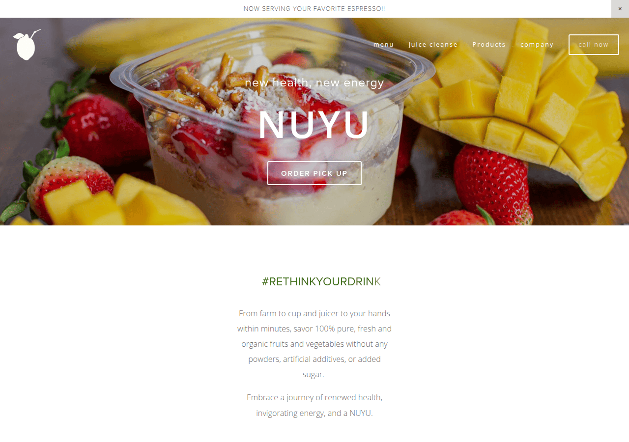 Screenshot of nuyujuicebar.com