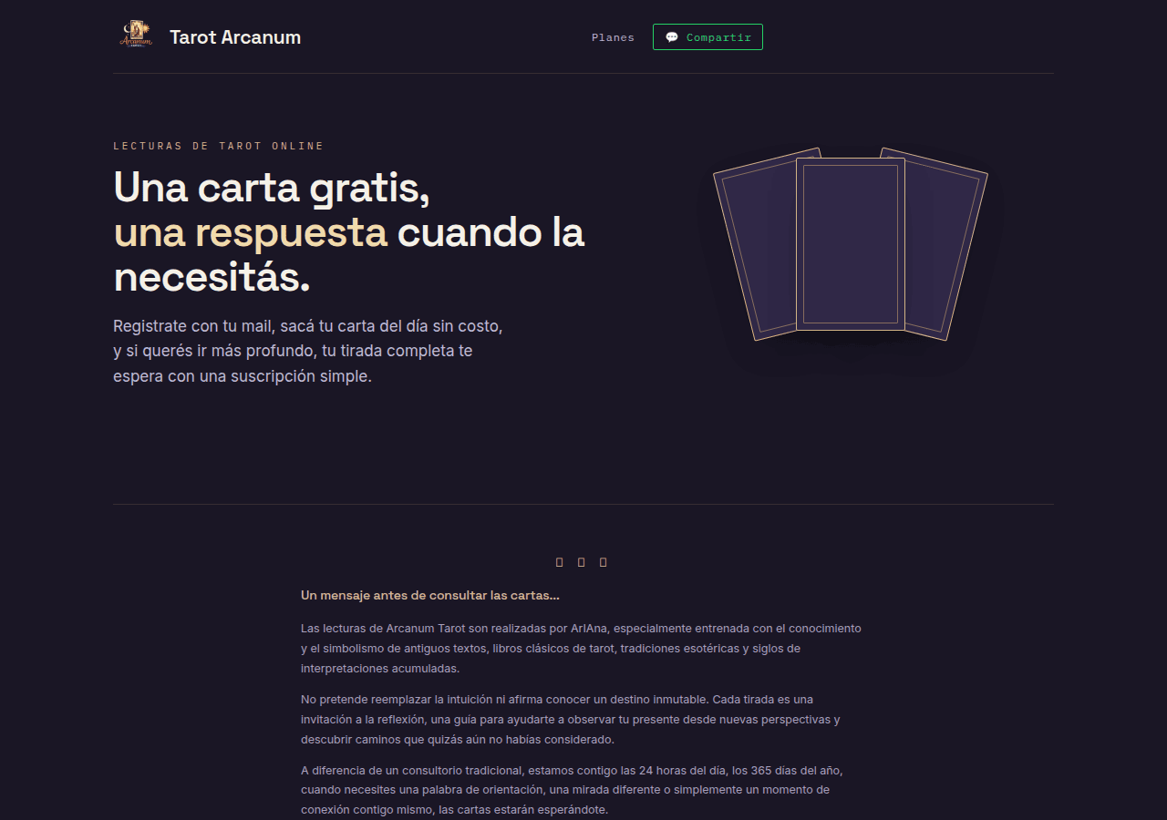 Screenshot of tarotarcanum.cc