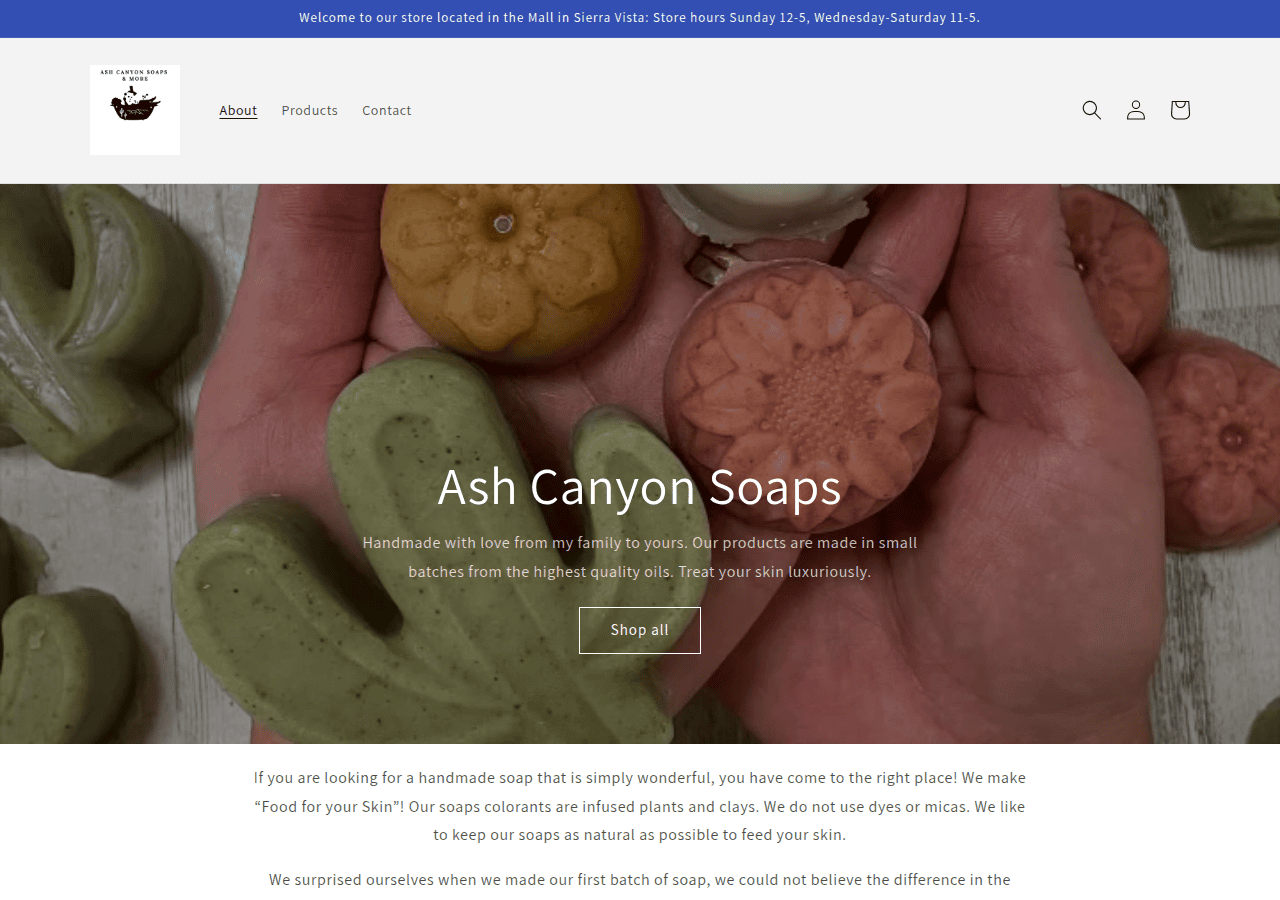 Screenshot of ashcanyonsoaps.com