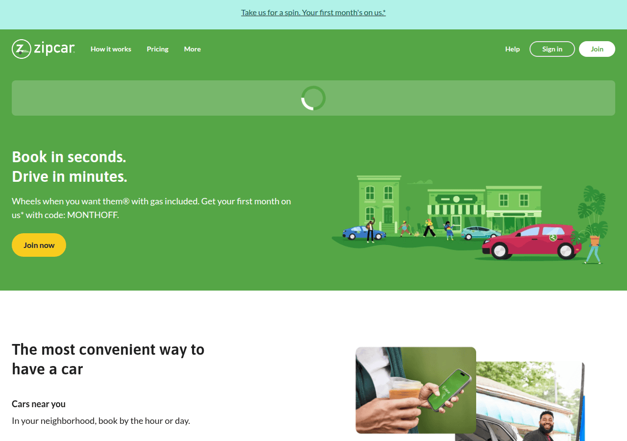 Screenshot of zipcar.com