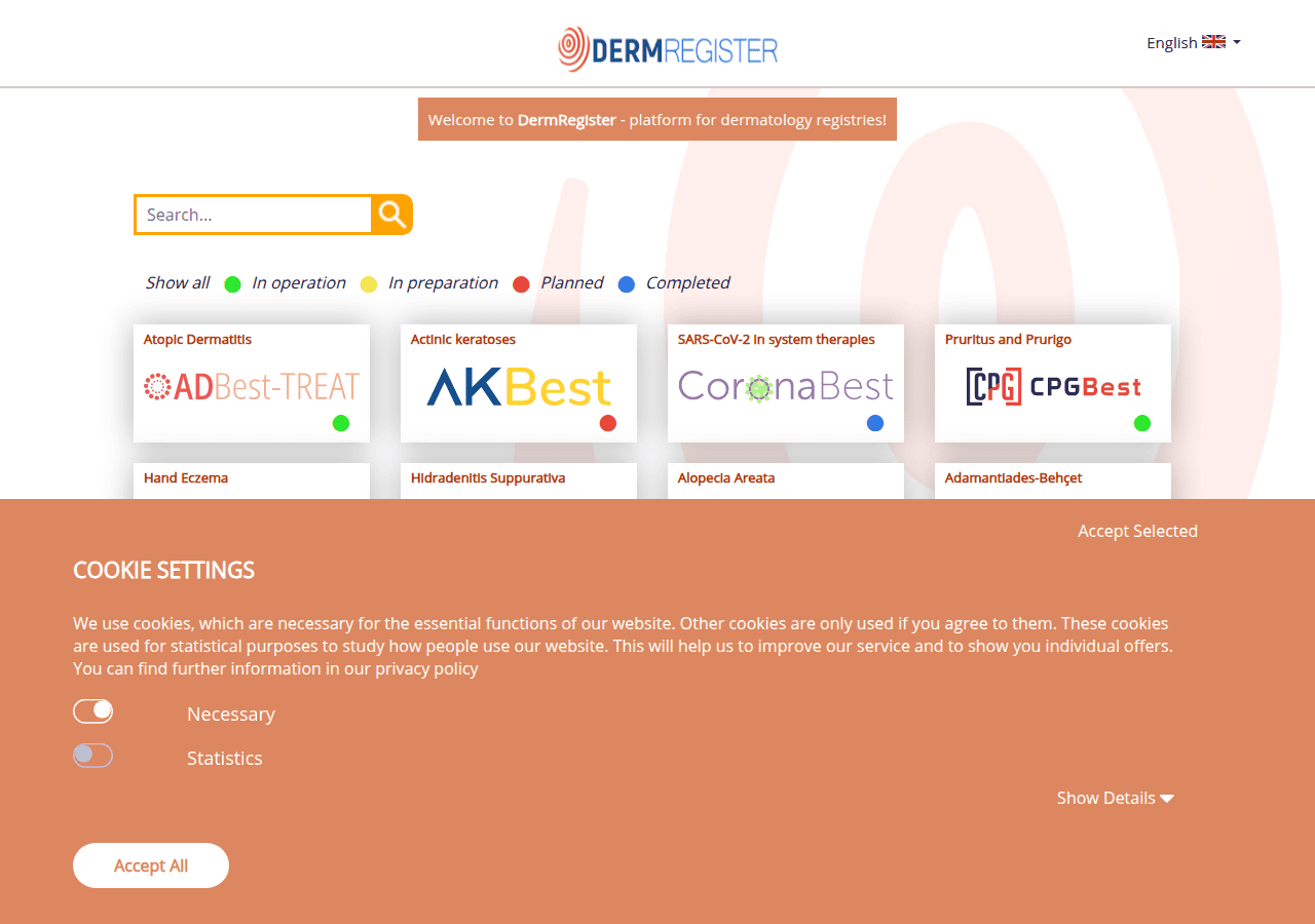 Screenshot of dermregister.com