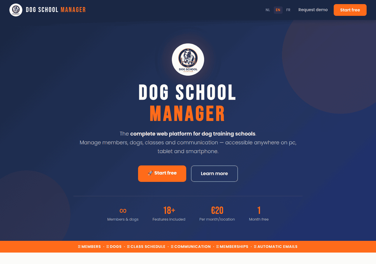 Screenshot of dogschoolmanager.com