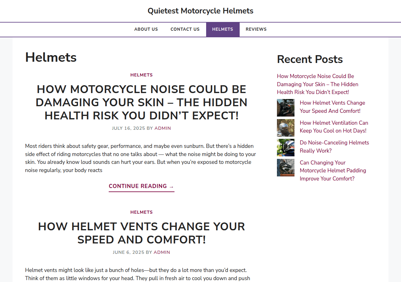 Screenshot of quietestmotorcyclehelmet.org