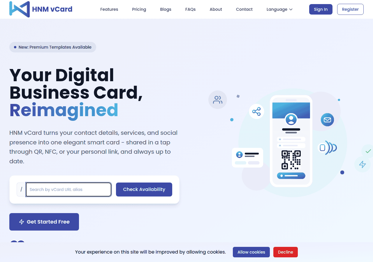 Screenshot of hnmvcard.com