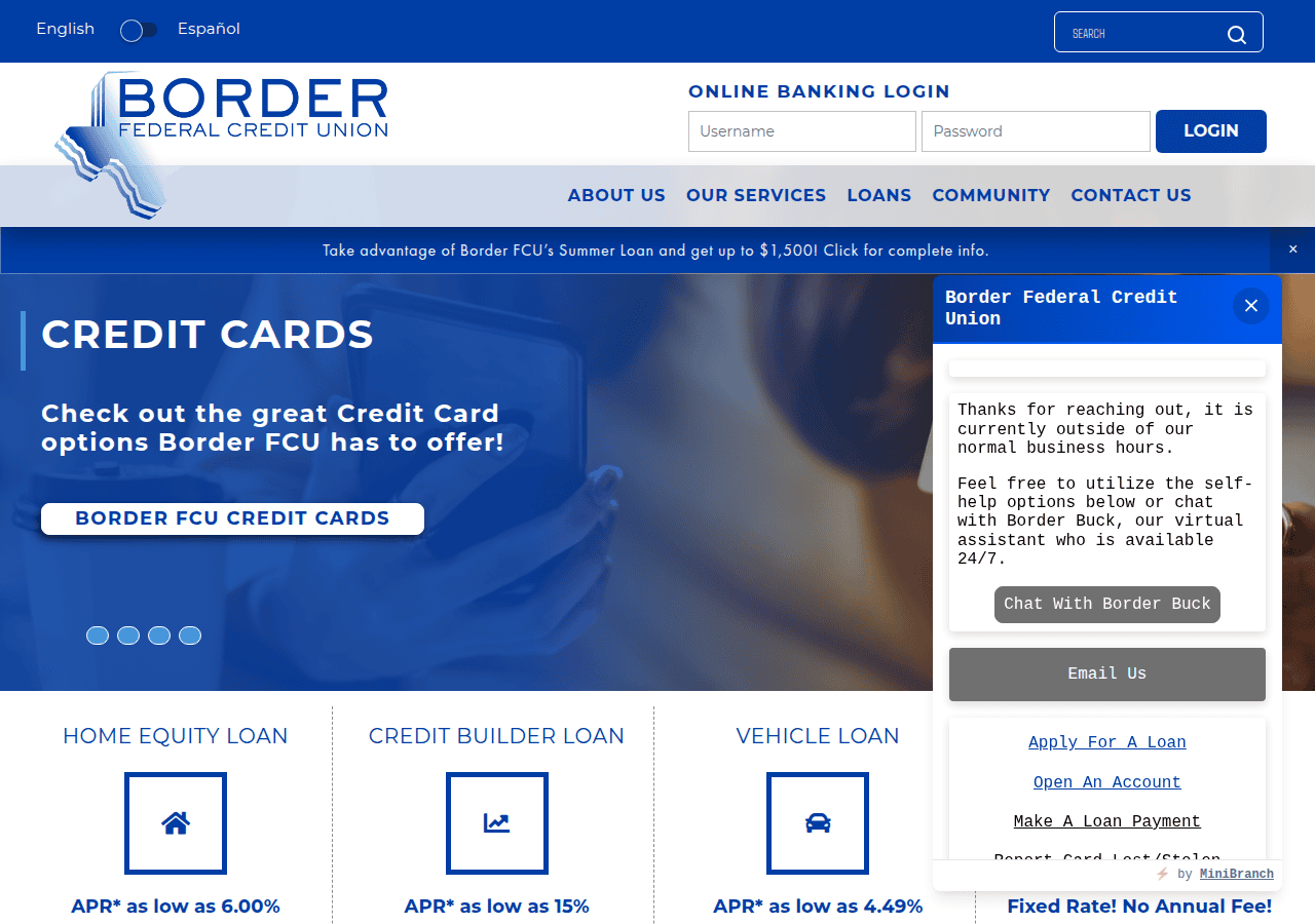 Screenshot of borderfcu.com