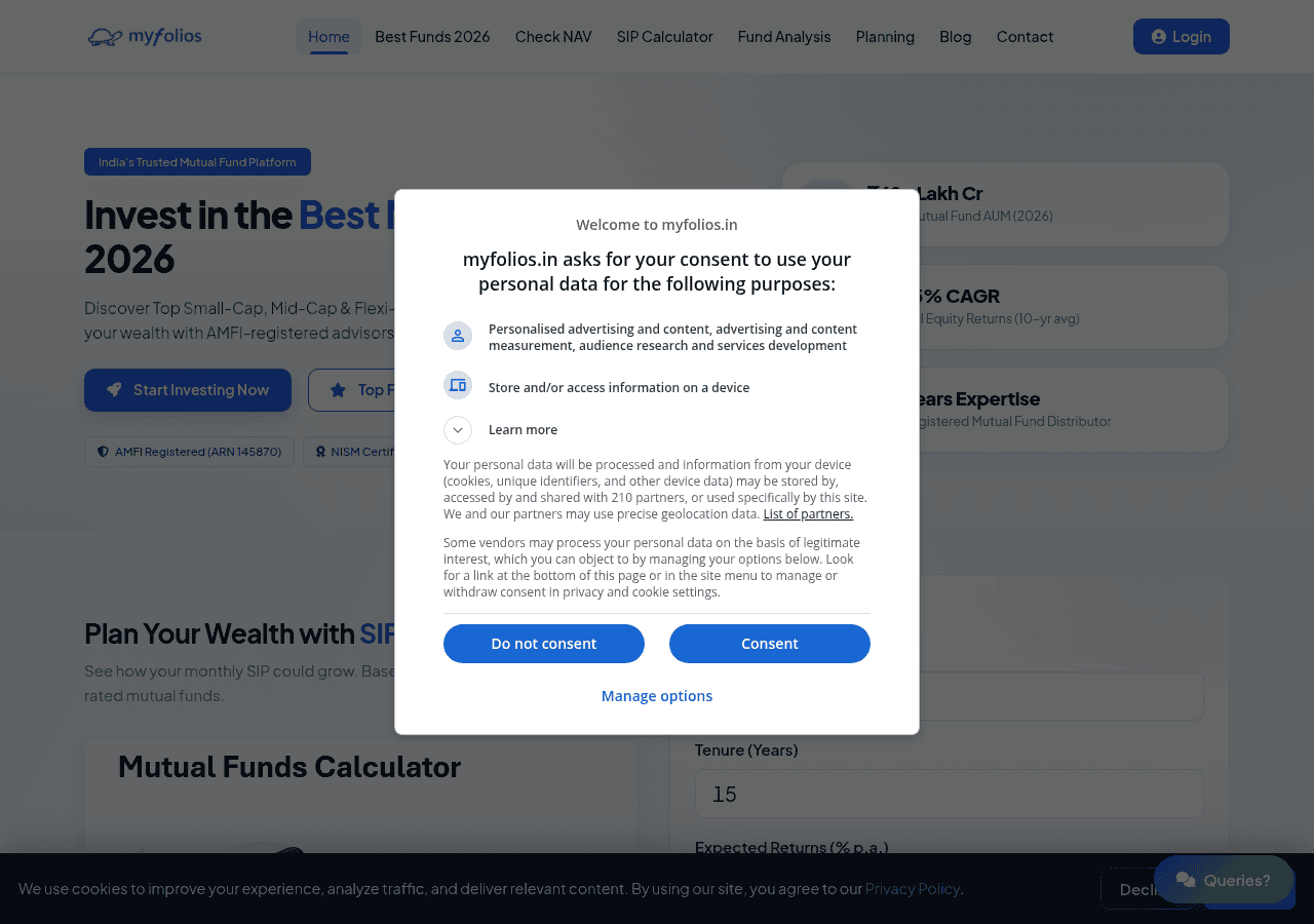 Screenshot of myfolios.in